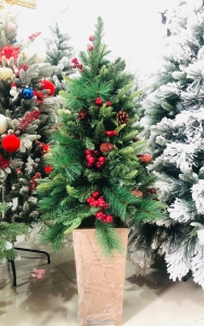 Cây Thông Mini PE + PVC Có Trang Trí - Đế Gỗ 1m2