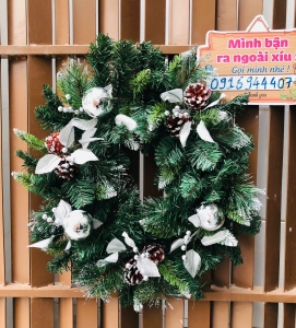 Vòng Nguyệt Quế 3 Loại Lá Lăn Kim Tuyến Bạc 50cm